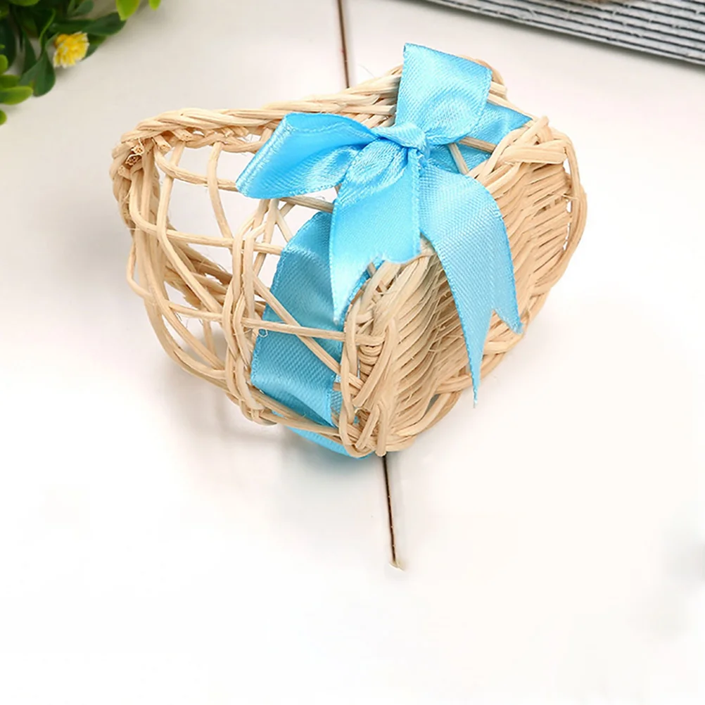 

2Pcs Rattan Woven Basket Rustic Decorative Flower Basket Bowknot Desktop Ornament Miniature Floral Storage Container
