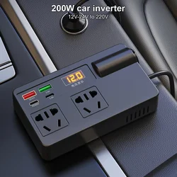 Car Inverter Power Adapter Voltage Detection DC 12V/24V to AC 220V USB/PD/Type-C Chargers Converter 200W QC 3.0 ON/OFF Switch