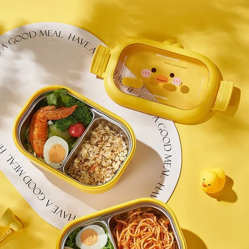 1000ml Stainless Steel Lunch Box Cute Yellow Duck Design Bento Box for Student Kids Outdoor Camping Picnic Food Container