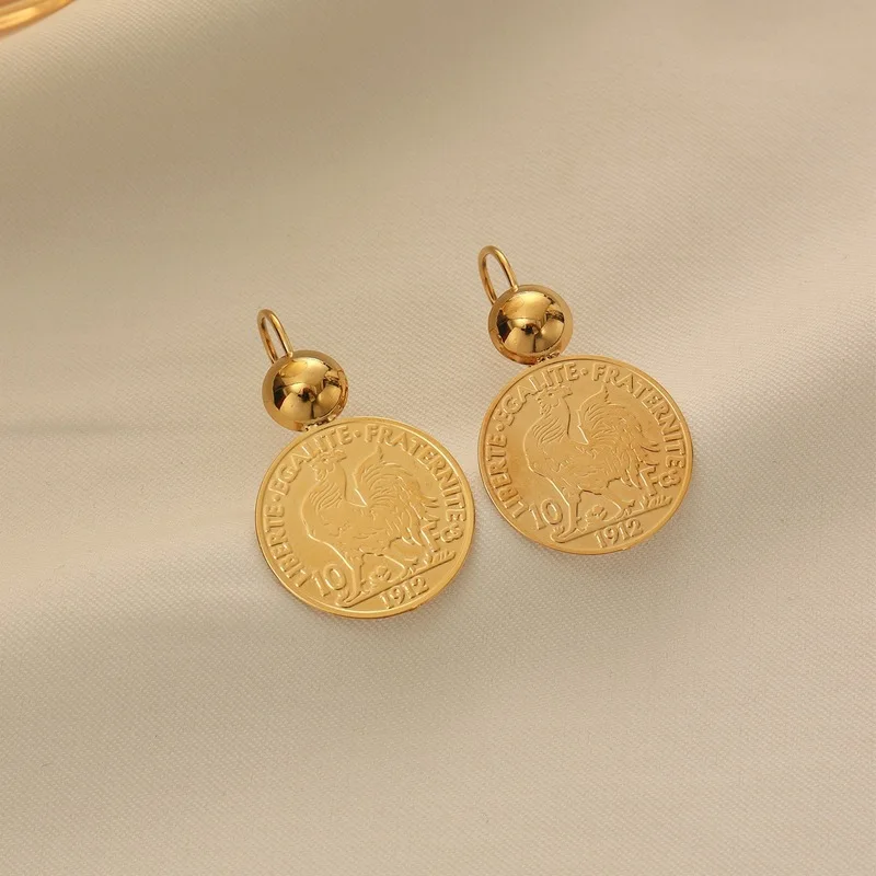 Cross-border platingKGold coin earrings, coin studs, and other coin-themed jewelry