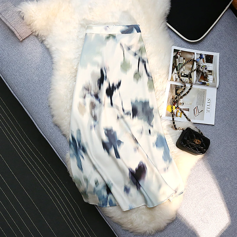 Seoulish Retro Floral Printed A-line Skirt for Women Spring Summer 2024 Vintage Elegant High Waist Style Swing Mid Length Skirt