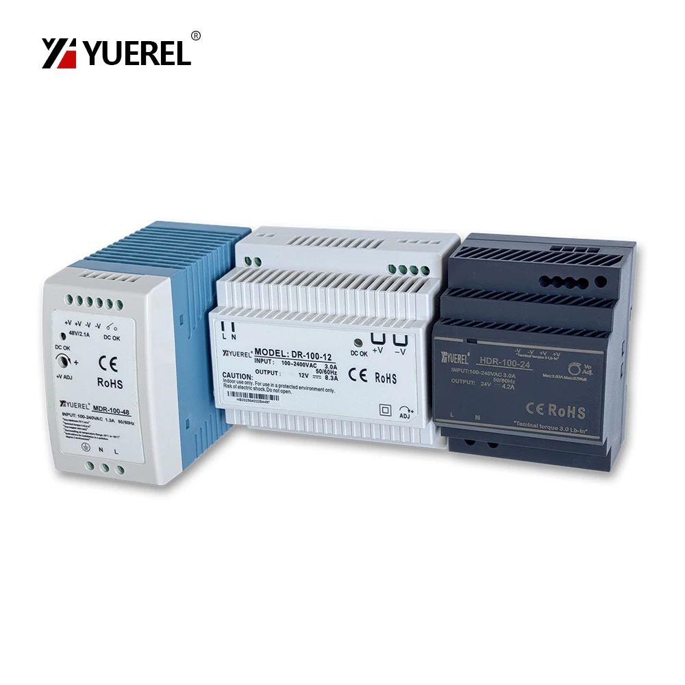 Output 12V 24V 48V 8.3A 4.2A 3.83A 1.92A 7.5A 4A 2.1A HDR DR MDR100W DIN Rail Mounted Single Output DC Switching Power Supply