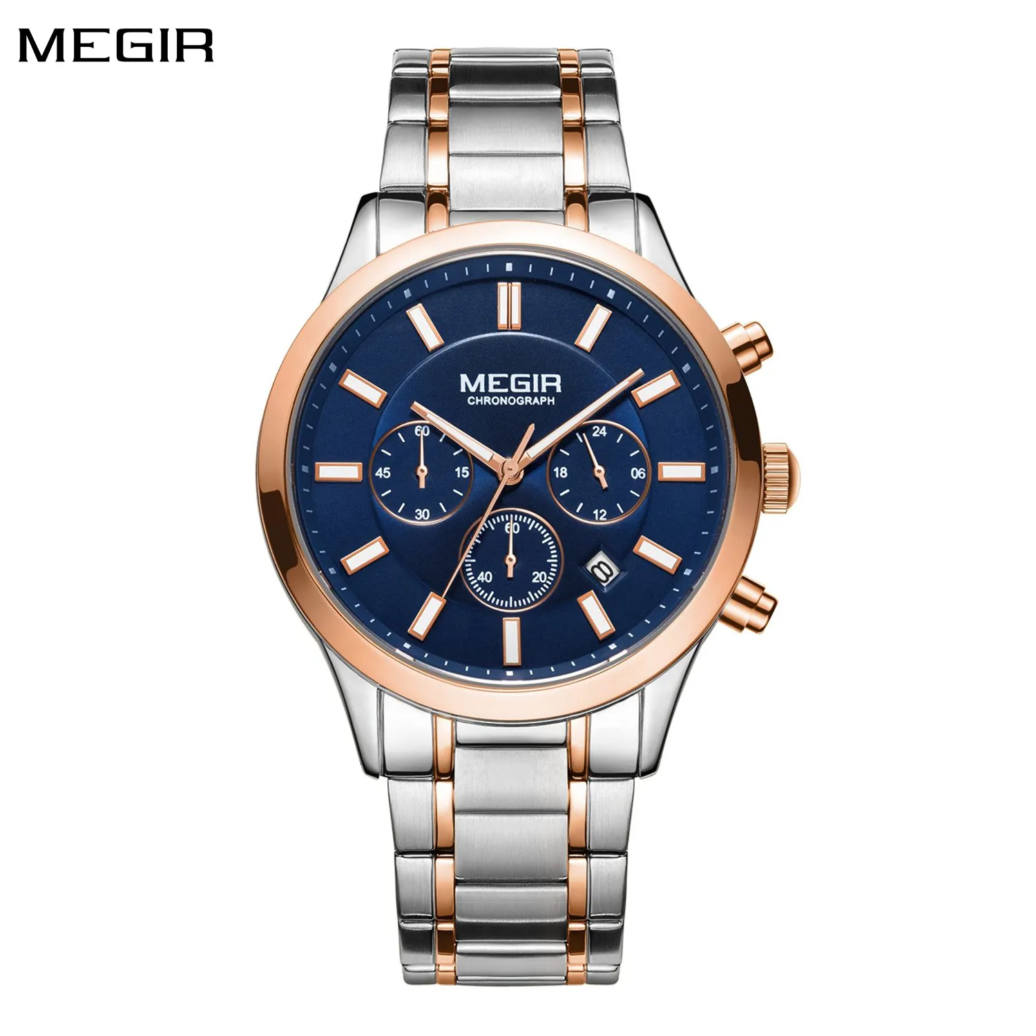 MEGIR Luxury Business Watches Stainless Steel Mens Quartz Wrist Watch Chronograph Date Male Clock Luminous Relogio Masculino