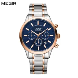 MEGIR Luxury Business Watches orologio da polso al quarzo da uomo in acciaio inossidabile cronografo data orologio maschile luminoso Relogio Masculino