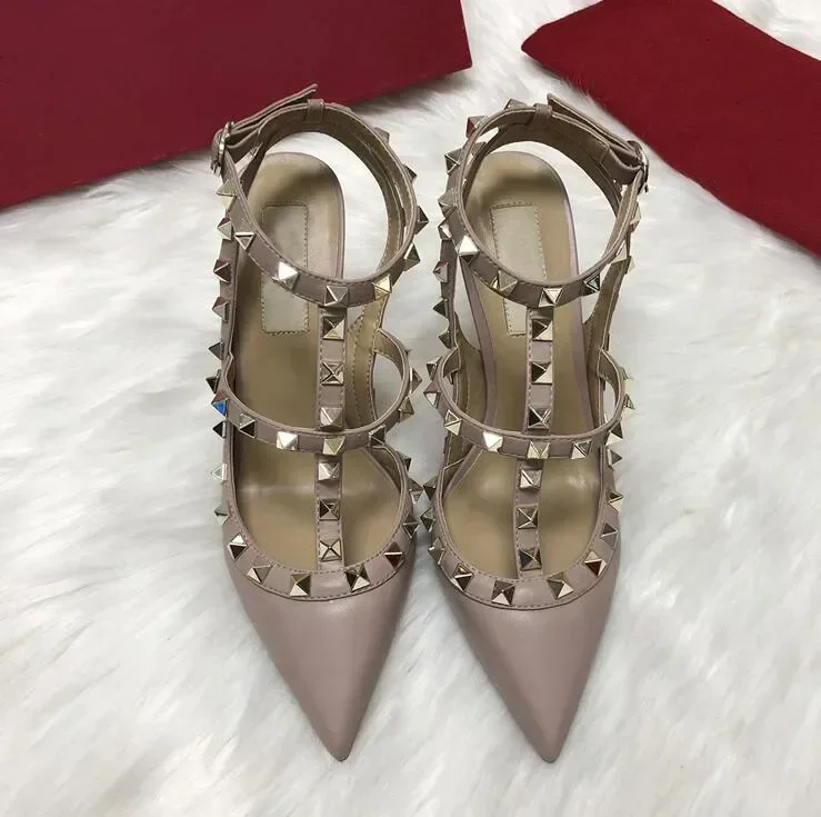 Women Sandals Pointed Designer Female Ladies Luxury Sexy Rivets Woman Sandals Super 6 8 10cm High Heels Wedding Shoes for Women