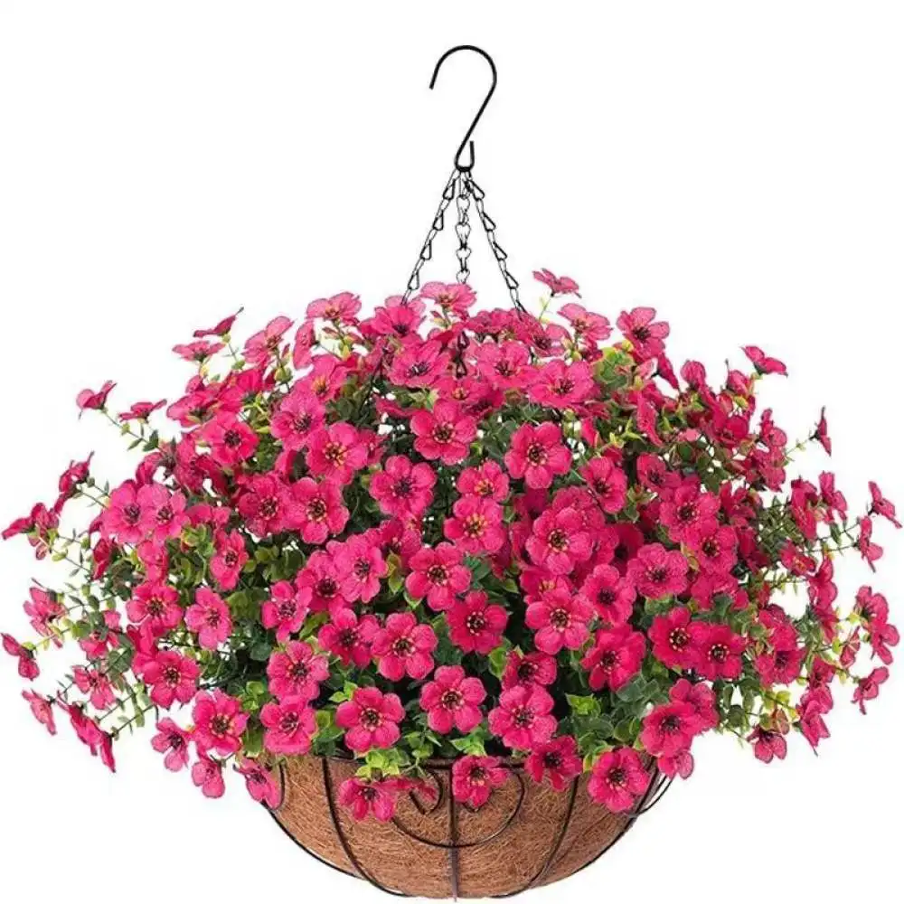 Simulation Dancing Orchid Plant Hanging Basket Metal Frame Coconut Fiber Rural Style Flower Decor For Balcony Backyard