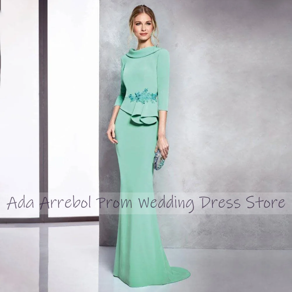 Mint Wedding Guest Dresses for Women 2024 Trumpet/Mermaid Mother of the Bride Dress Long 3/4 Sleeves Beaded Applique Forma Gowns