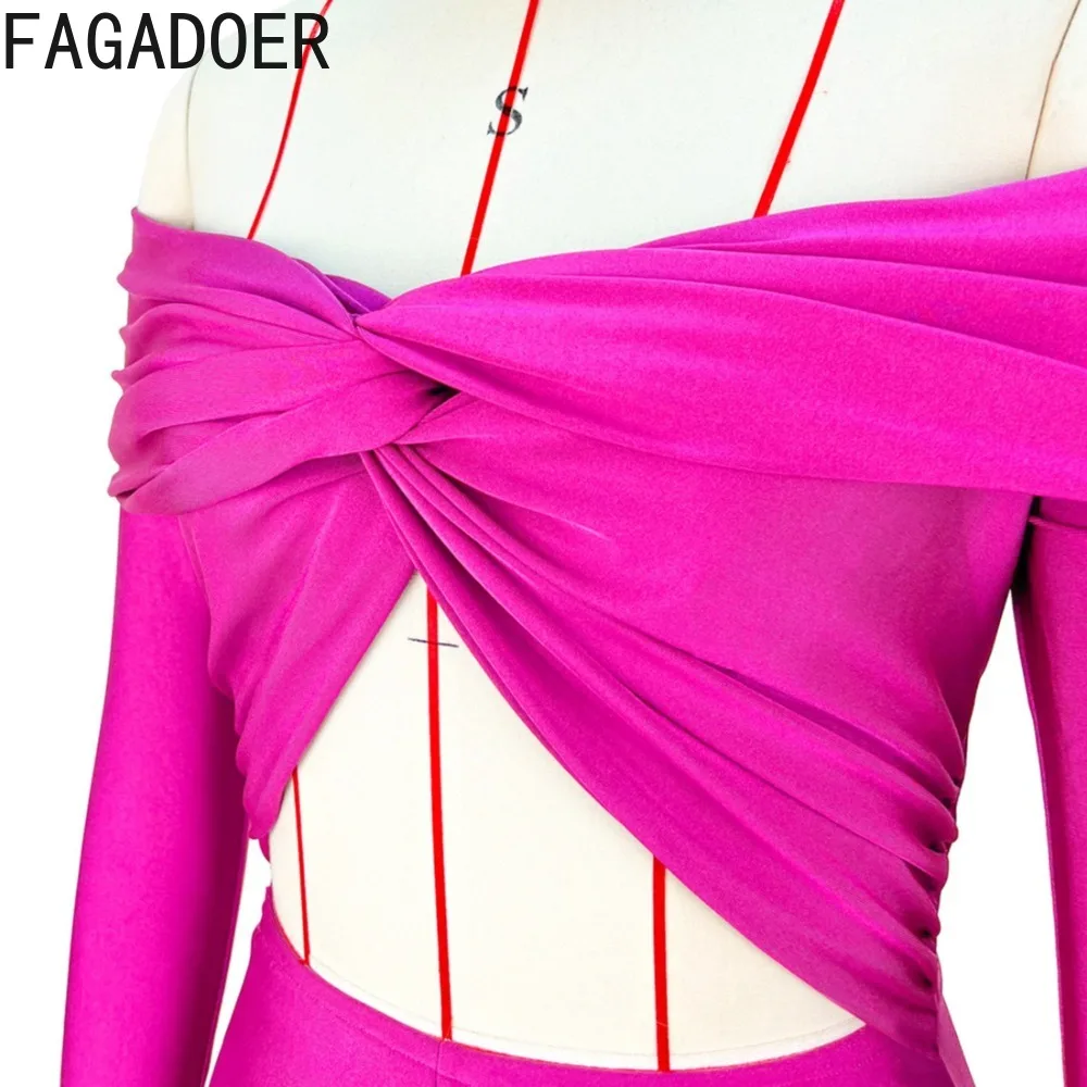 FAGADOER Sexy Hollow Out Bodycon Jumpsuit Woman Solid Color Off Showlder Backless Rompers Female Streetwear Overalls 2025 New