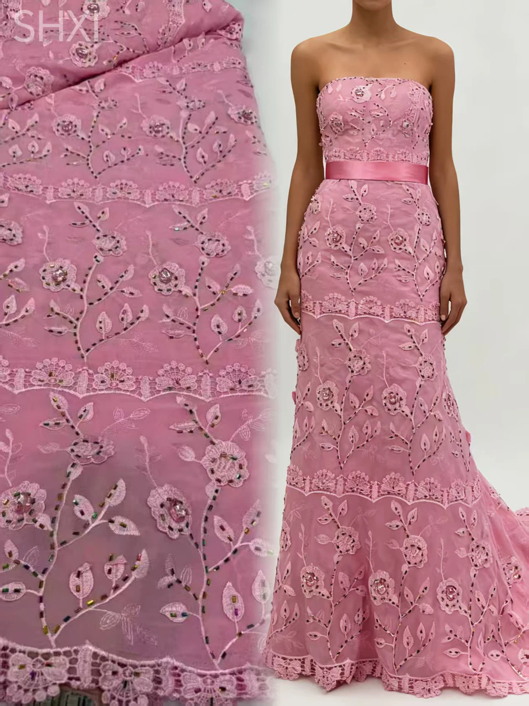 

Nigerian Guipure Embroidered Lace, Korean Voile Fabric,Skin Friendly,African Mermaid Gown,Upscale Dubai Cheongsam, Bobtail Cloth