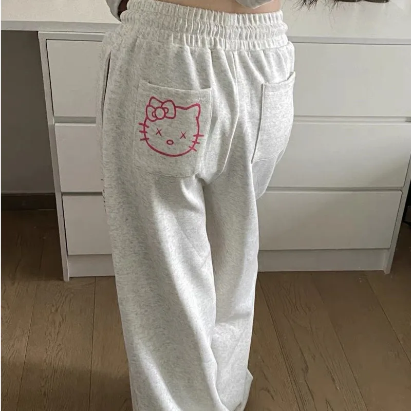 New Sanrio Hello Kitty Y2k pantaloni Cute Cartoon Cat Graffiti Print pantaloni Casual autunno pantaloni larghi a vita alta abbigliamento donna