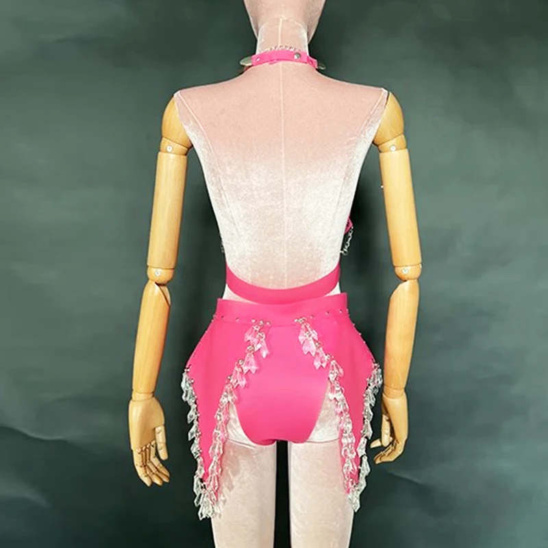 2026 Diamonds Bikini Pink Jazz Gogo Dance Performance Costume Party Carnival Outfit Nightclub Bar Dj Ds Rave Clothing yj009
