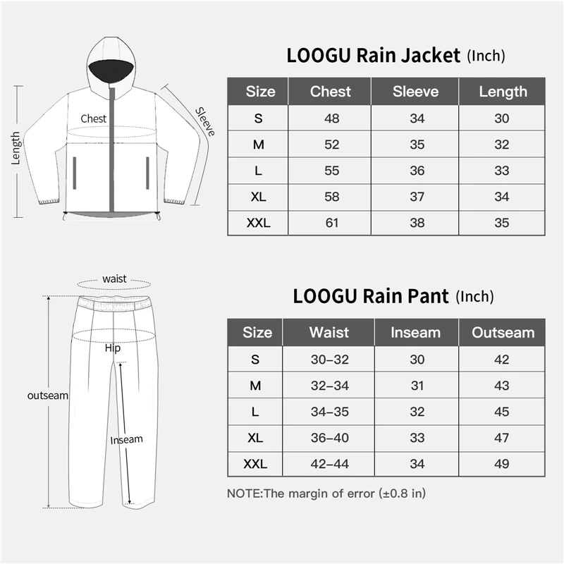 Motorcycle Rain Coat for Men Waterproof Lightweight Rain Gear Jacket Pants Hiking Fishing Rainsuit Motorcyclist Rider Rain