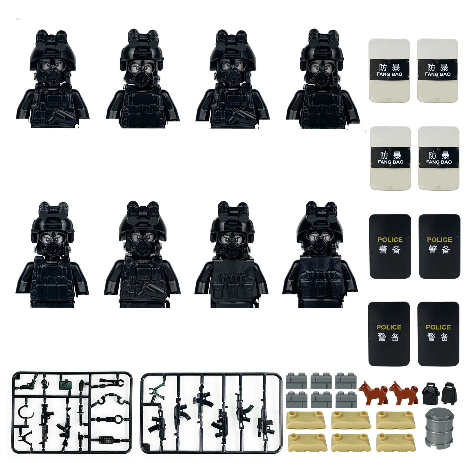 Chinese Military Soldier Special Forces Building Blocks SWAT Police Army Figures Anti-Terrorism Gas Mask Weapons Bricks Kids Toy