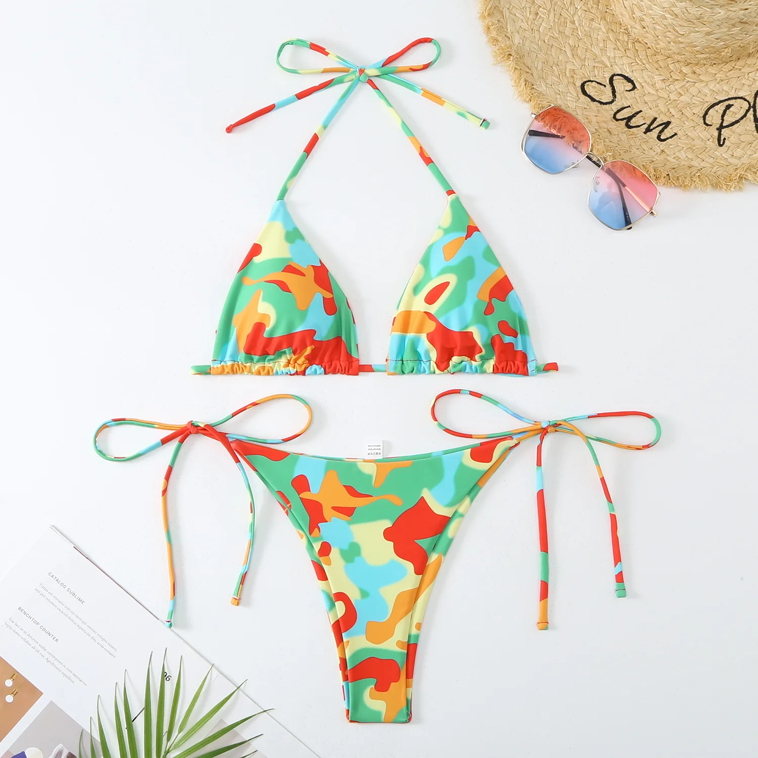 Sexy wydruk gradientowy mikro mini halter bikinis zestawy 2 szt. Trójkątne stroje kąpielowe stringi strój kąpielowy kobiety biquini bikini zestaw