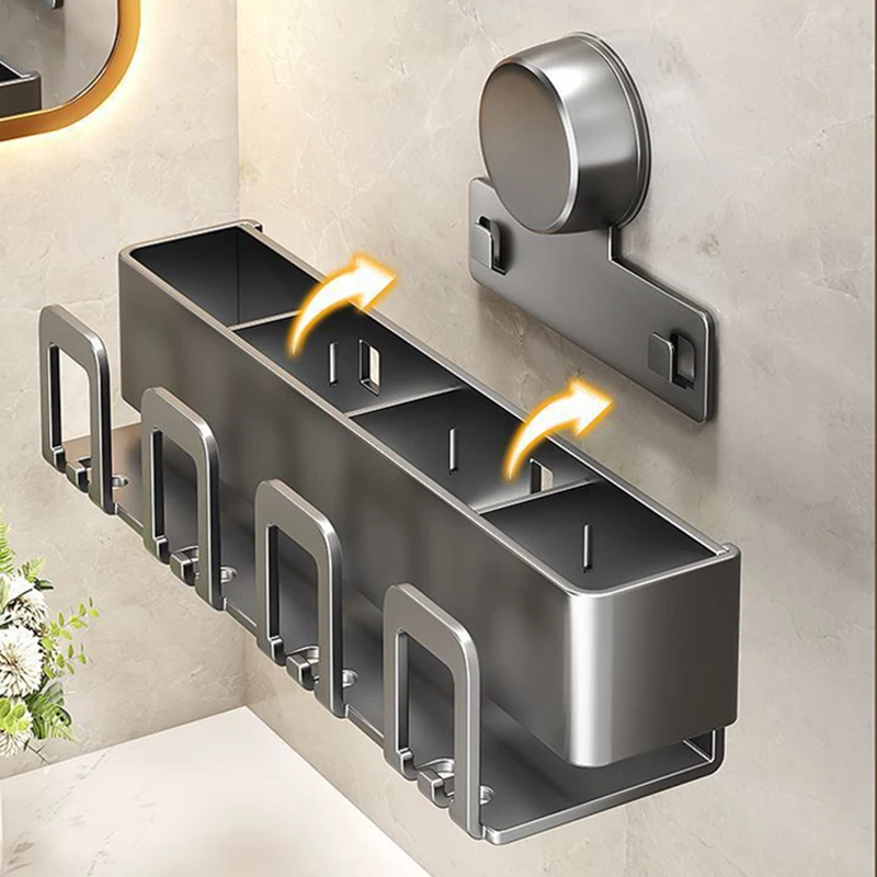 AOBT Wall-Mounted Toothbrush And Toothpaste Holder No Drilling Bathroom Rinse Cup Storage Rack for Home