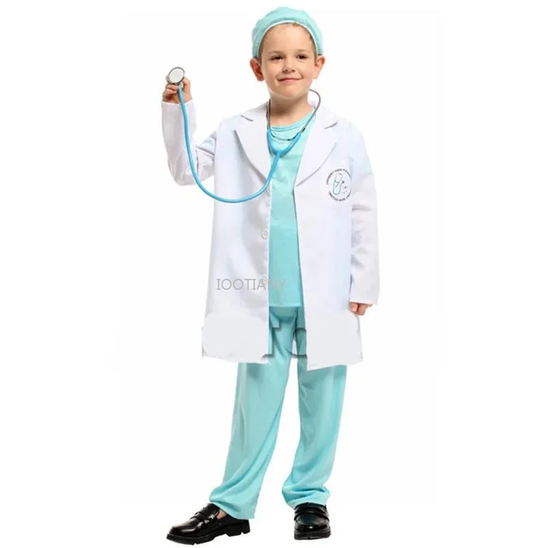 

2024 Boys Carnival Doctor Uniform Costumes Scrub Suit Halloween Purim Parade Stage Role Play Party Dress