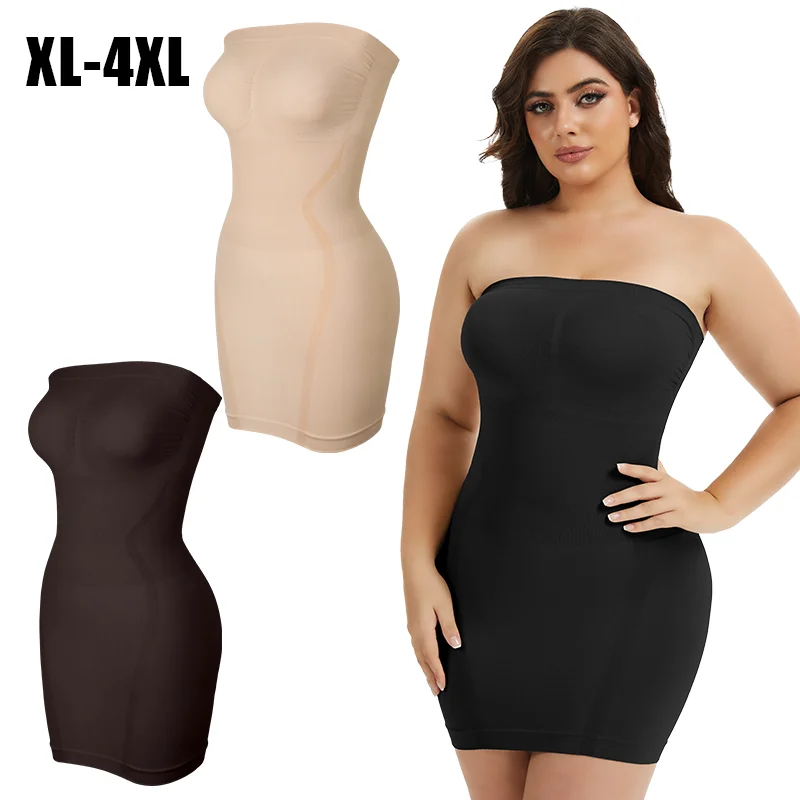 

Plus Size Women Shapewear Dress Tummy Control Strapless Full Body Shaper Slimming Bustier Waist Trainer Butt Lifter Underwear