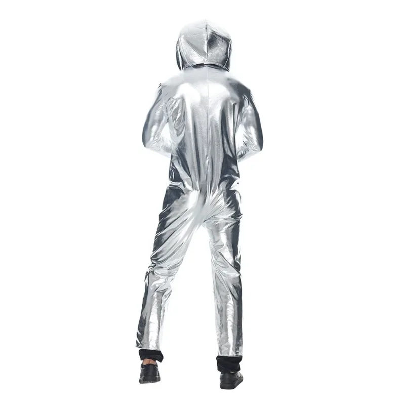 Funny Astronaut Alien Cosplay Costume Silver UFO Pilot Adult Unisex One Size Jumpsuit for Halloween Carnival Party Space Parties
