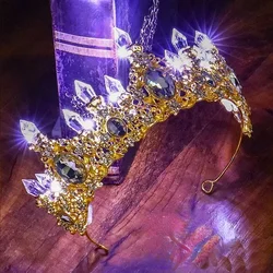 Light Up Bride Hair Accessories Alloy Crystal Party LED Glow Luminous Crown  Rhinestone Tiara Flower Queen Wedding Festival