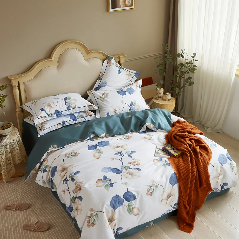 Luxury Egyptian Cotton Premium Bedding Set Double Queen Soft Comfy Flowers Print Duvet Cover Bed/Fitted sheet Pillowcases 4pcs
