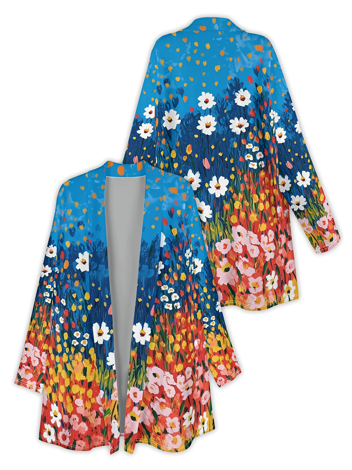 여성용 꽃무늬 가디건, 부드러운 폴리에스테르 니트, 긴 소매 오픈 프론트, 우아한 캐주얼 커버업, 봄 스타일