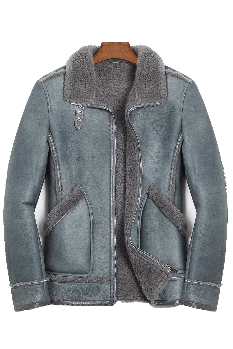 YOLANFAIRY 冬のジャケット男性リアルファーコート男性天然子羊の毛皮のジャケット本革シープスキンコート男ショートラペル服