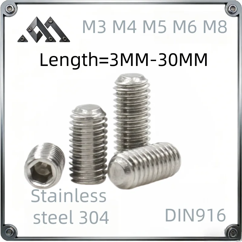

DIN916 M3 M4 M5 M6 M8 Length 3-30MM 304 Stainless Steel Hex Socket Set Screws Grub Screw Headless Bolts for Diy 3D PRINTER