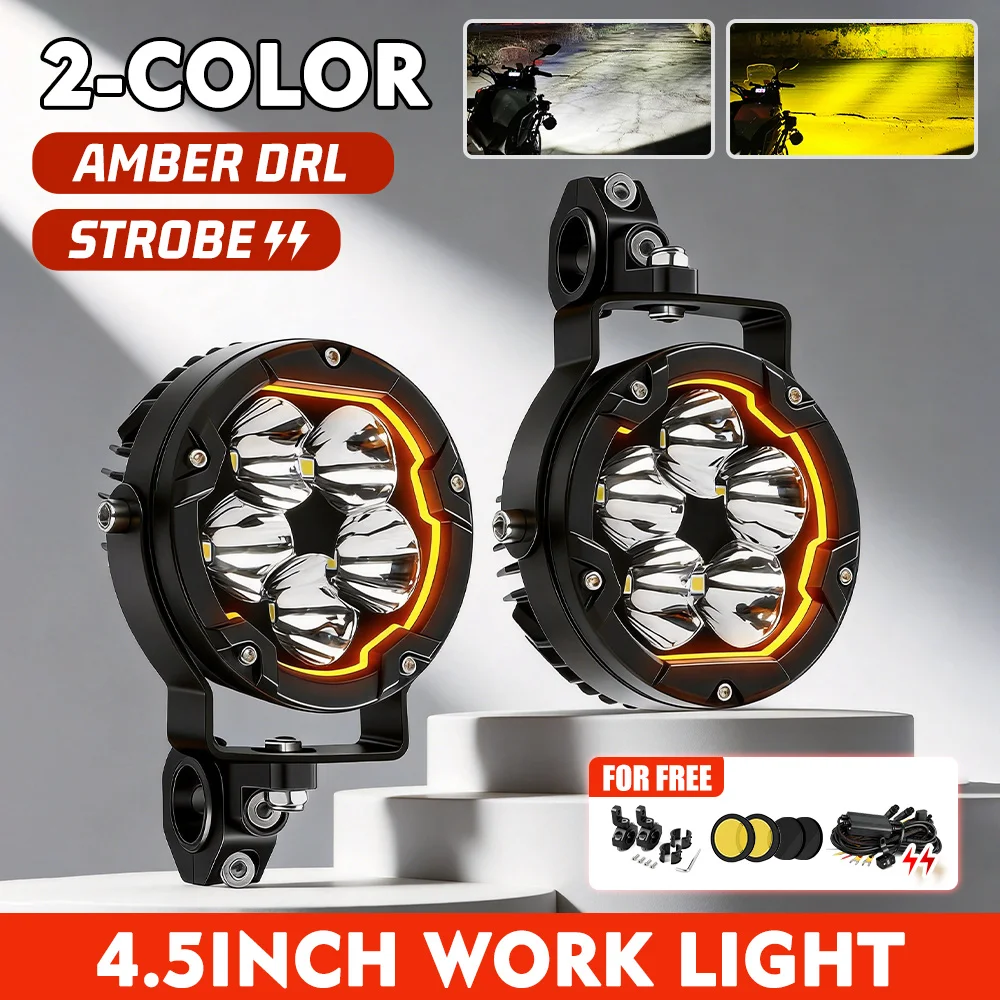 MGLIGHT Paar Motorrad-Fahrlichter 240W LED-Nebelscheinwerfer mit gelbem Tagfahrlicht, weißen Strahlen, wasserdichte Zusatzscheinwerfer mit DRL-Stroboskop für den Offroad-Einsatz