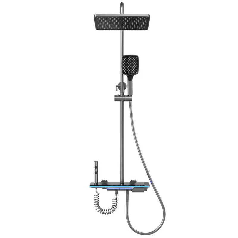 #Smart Digital Shower Set, Thickened Gray All Copper Bathroom Shower System, Temperature Display, Home Use