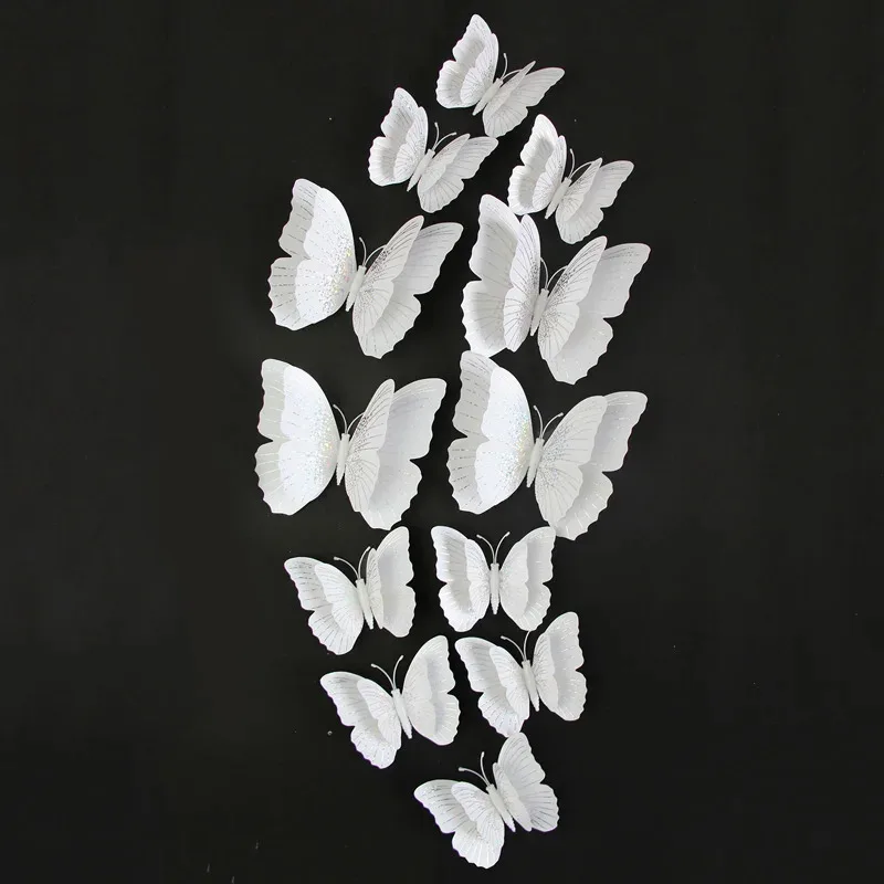 3D Double-Layer Butterfly Wall Decals, 12-Piece Set, for Wedding Decor, Butterfly-Themed Room Decoration, Magnetic Refrigerator