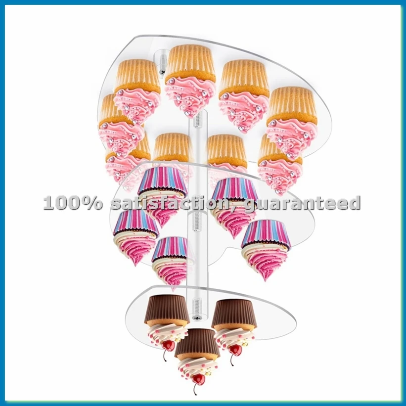Suporte para Cupcakes de 3 Camadas com Base, Suporte de Bolo em Acrílico, Torre de Cupcakes, Expositor para Doces em Casamentos e Aniversários-A69M