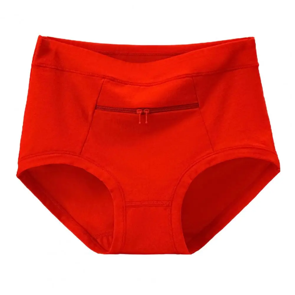 Women Underwear Anti-theft Zipper Pocket High Waist Stretch Breathable Cotton Middle-aged Mom Grandma Brief Panties Underpants