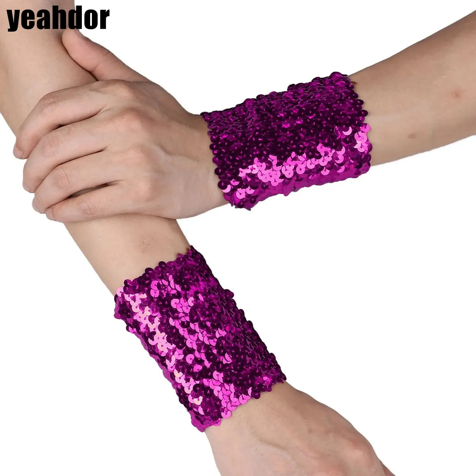 

Women Shiny Sequins Cuffs 1 Pair Ladies Stretchy Oversleeve Sparkle Performance Cosplay Costume Cuffs
