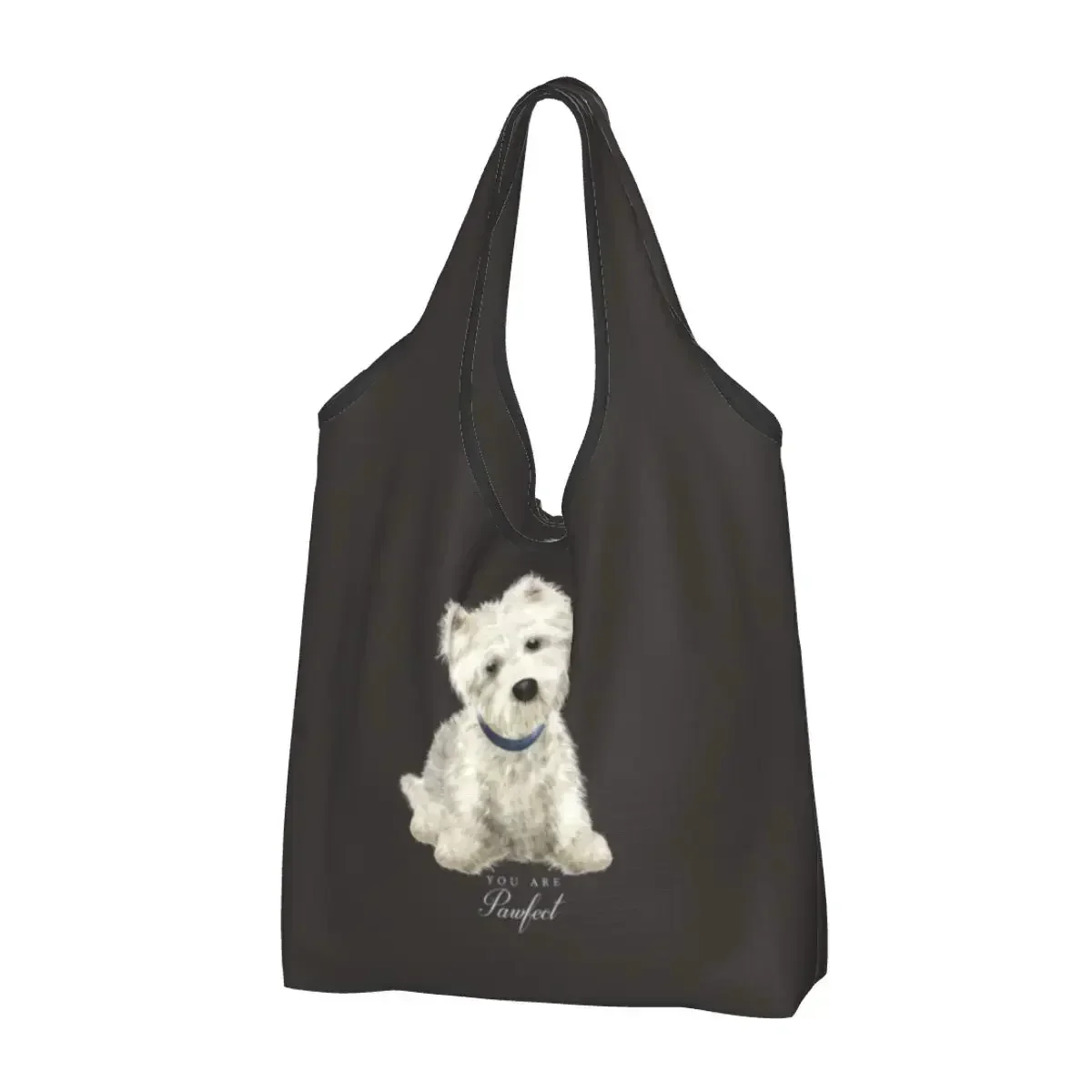 Cute West Highland White Terrier Dog Grocery Shopping Bag Fashion Shopper Shoulder Tote Bags Portable Westie Puppy Handbag