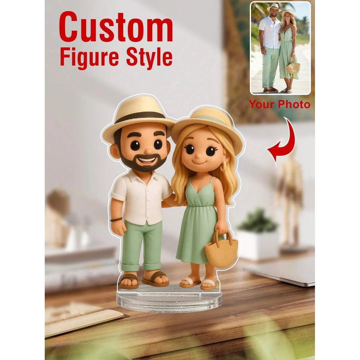 Custom Photo 2D Doll Portrait Stand - Personalized Plastic Stand, Printable with Your Photo, Wedding/Anniversary Keepsake, And D