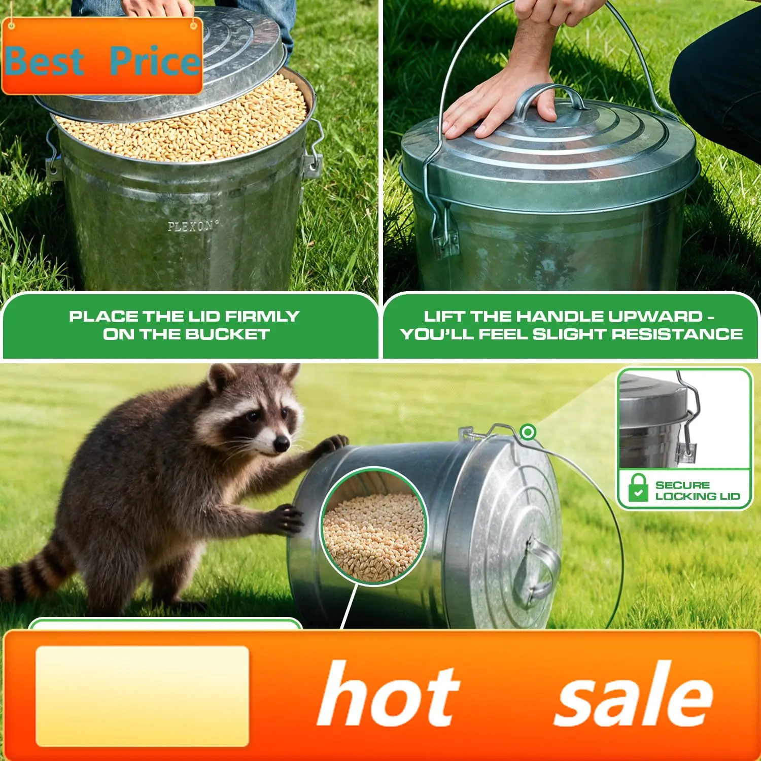 

Хит продаж: 10-галлонный уличный мусорный бак с крышкой, оцинкованное металлическое ведро с запирающейся крышкой для хранения корма для птиц, семян и золы