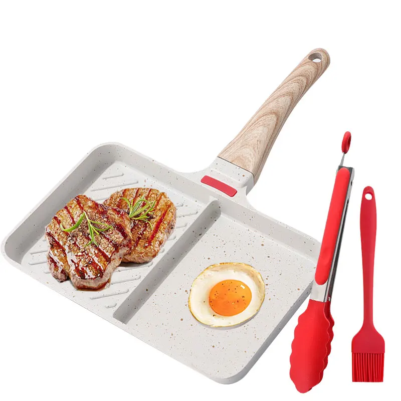 2-Section Versatile Breakfast Omelette Frying Pan Nonstick Divided Egg Pan Square Grill Skillet Steak Griddle Pan for Stove Tops