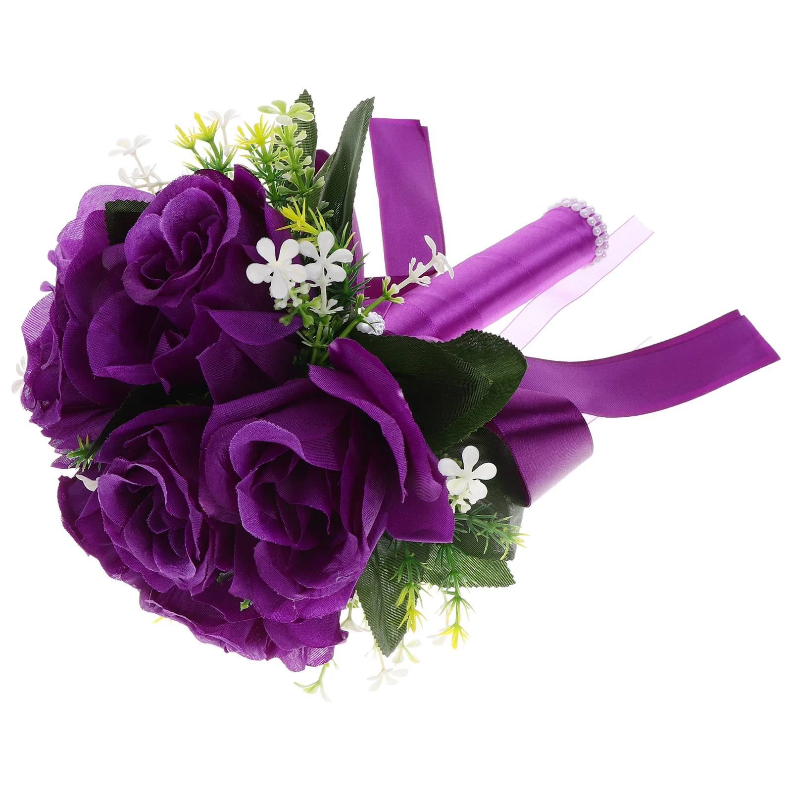 

Artificial Wedding Bouquet Purple Fake Flower Bouquet Rose Ribbon Small Size Fake Flower Bunch for Bride Party