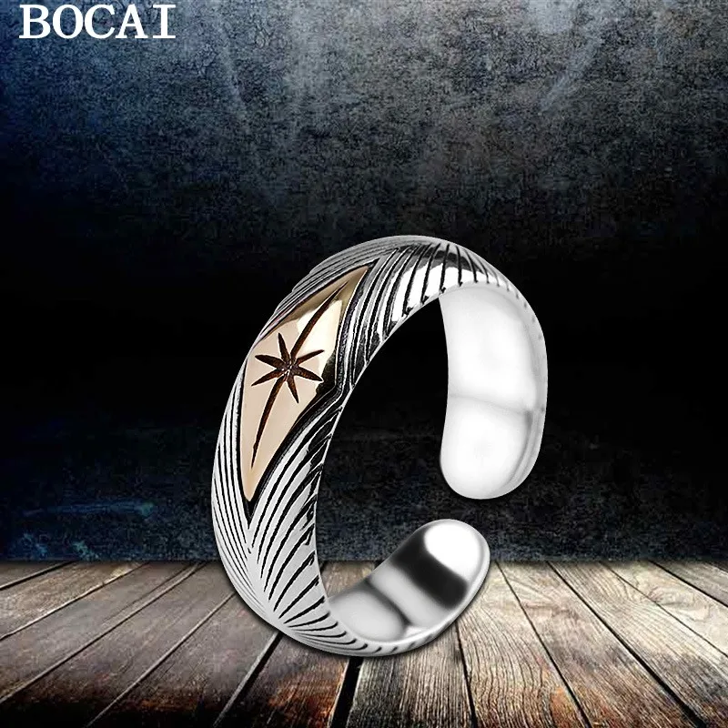 

BOCAI NEW S925 Sterling Silver Jewelry Beautiful Retro Thai Silver Rings For Man
