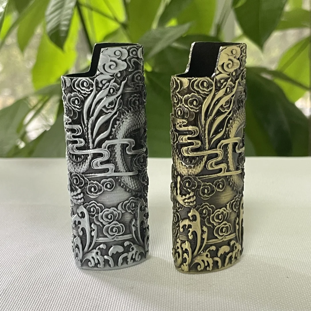 Large BIC Full Lighter Case Cover Sleeve For Regular Bic J6 Lighters 3D Embossed Dragon Pattern Holder