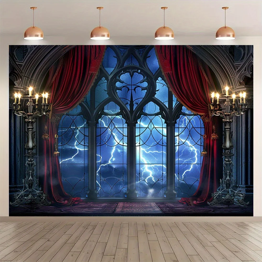 1pc Gothic Vampire Medieval Castle Moon Bat Backdrop Cloth Halloween Party Decoration Background Photo Props