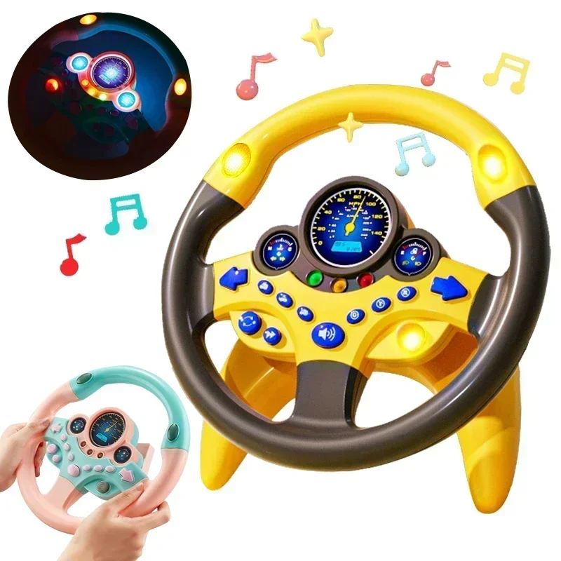 Kids Steering Wheel for Backseat Simulated Driving Steering Wheel Toy with Light Music Preschool Toys Pretend Driving Toy Gifts