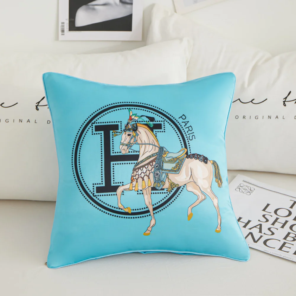 Letter H Horse Printed Throw Pillow Case Modern Simple Style New Tribute Satin Cushion Cover Home Decor Sofa Car Seat Pillowcase