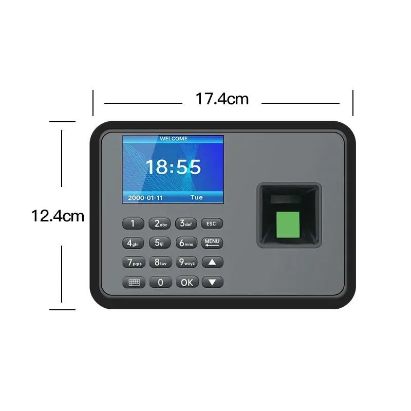 Inteligente Senha Biométrica Máquina de Impressão Digital, Employee Check-in Recorder, Office Time, DC Time Clock, 5V