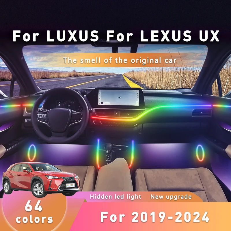 

FILIPLI для LEXUS UX для 2023, 64-цветный RGB автомобильный окружающий свет, управляемый через приложение, внутреннее освещение автомобиля, сделай сам, интерьер автомобиля, светодиодная лента