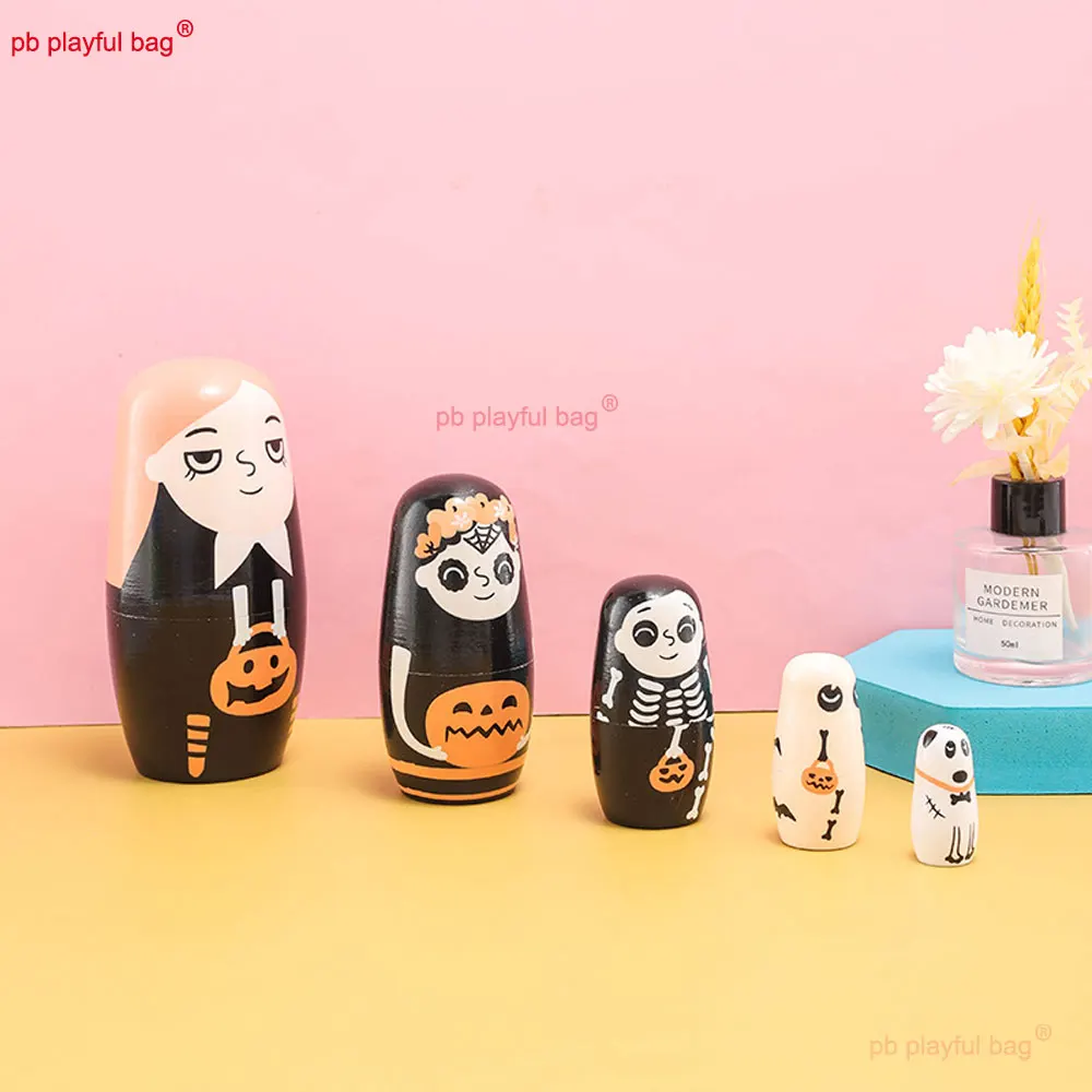 5 unids/set de madera rusa anidación decoración del hogar calabaza de Halloween chica Festival regalo muñecas apilables niños DIY juguetes HG380
