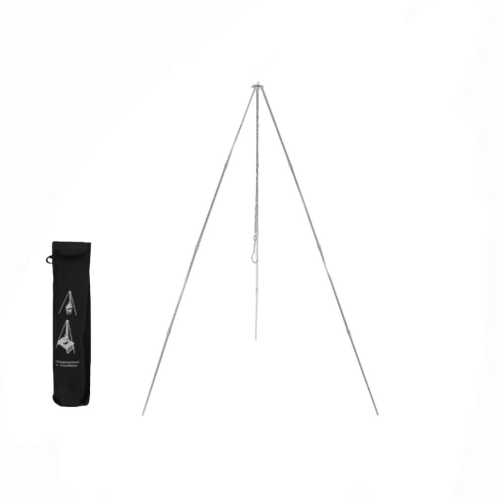Portable Aluminum Tripod Stand for Campfire Cooking with Adjustable Height Provides Stability and Support for Pots Outdoors