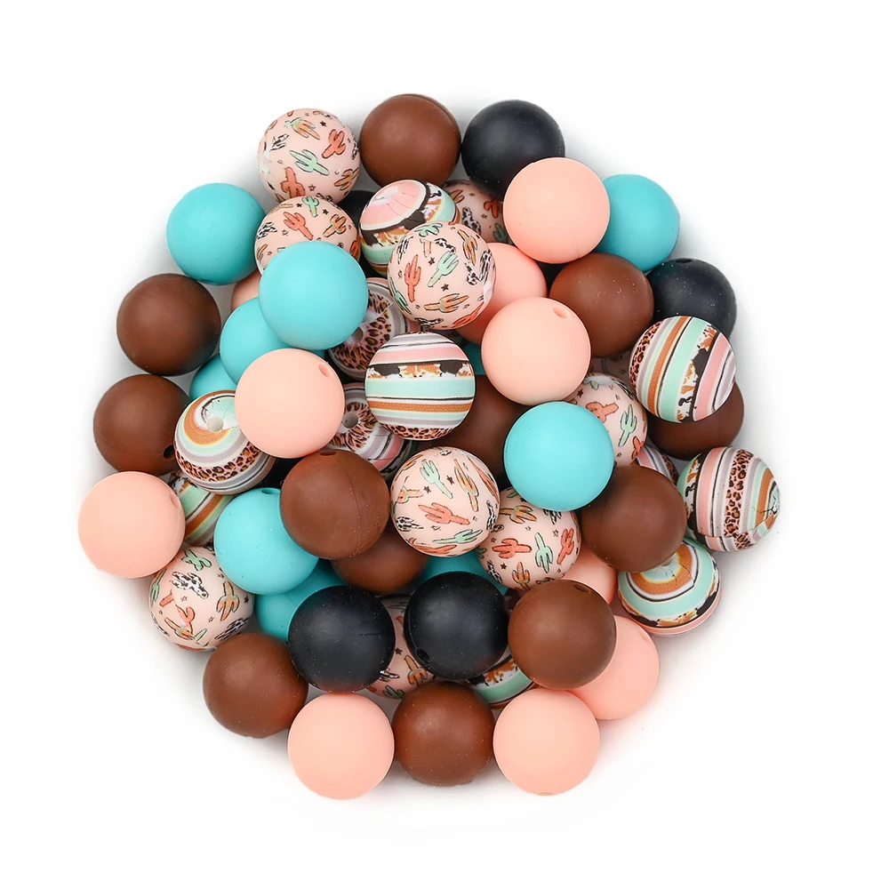 50 pçs 15mm conjunto de contas de silicone de grau alimentício sem bpa para diy chupeta do bebê anti gota cinta acessórios de jóias do bebê