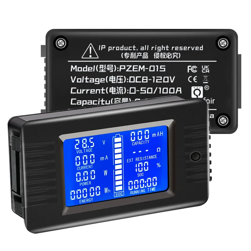 Peace fair dc 0-200v 50a batterie tester coulomb zähler batterie kapazitäts anzeige ampere meter voltmeter batterie tester