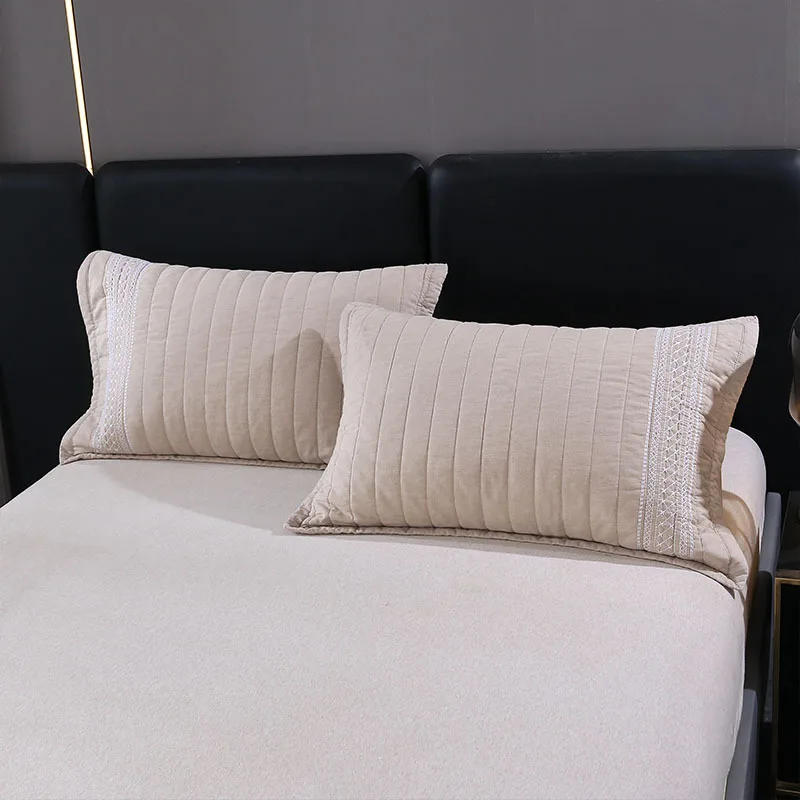Luxury Khaki Cotton Quilted Bedspread Set, 3-Piece Bedding Set, High-Temperature Washed, Minimalist Style, King/Queen Size Quilt